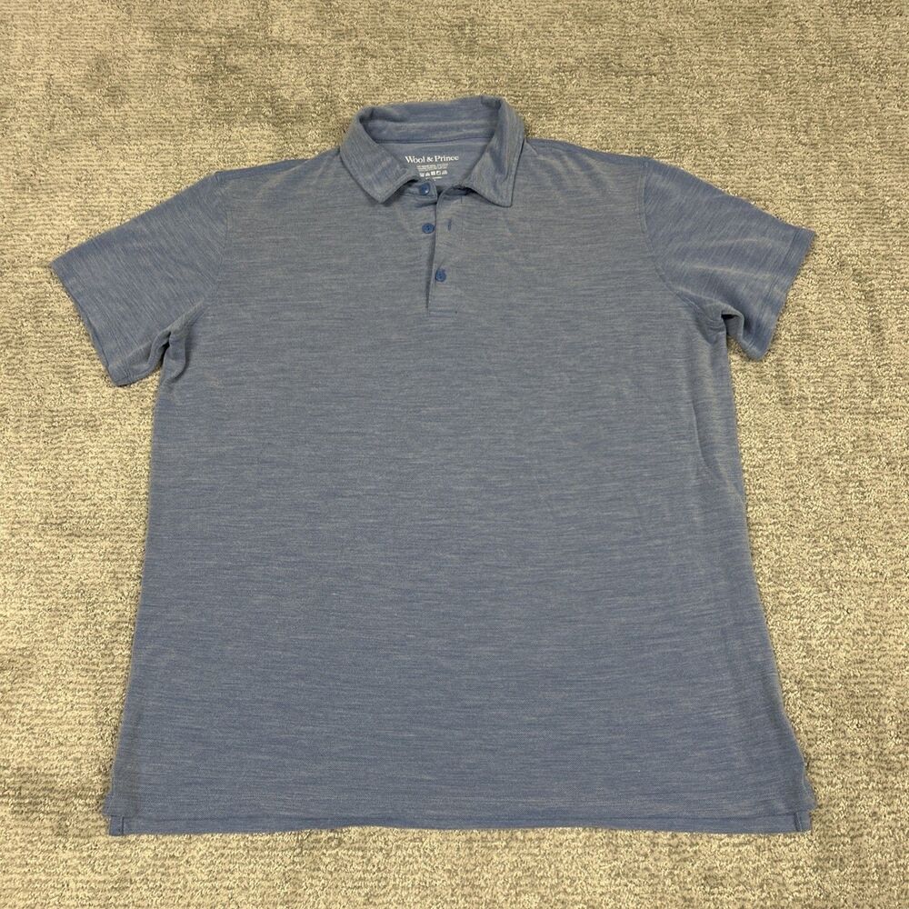 Wool & Prince Polo Shirt Mens XXL Blue Merino Wool Performance Collar Top